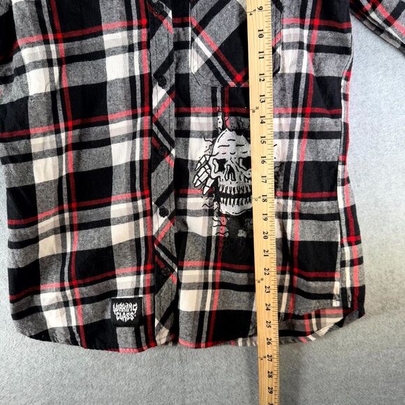 Lurking Class Flannel Shirt Women's Medium Black White Red Plaid Skull Button Up - Picture 7 of 11